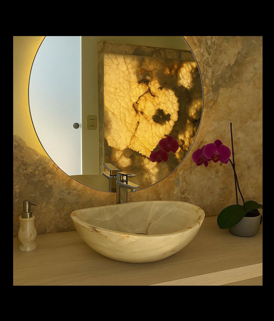 lavatorio de ónix en baño